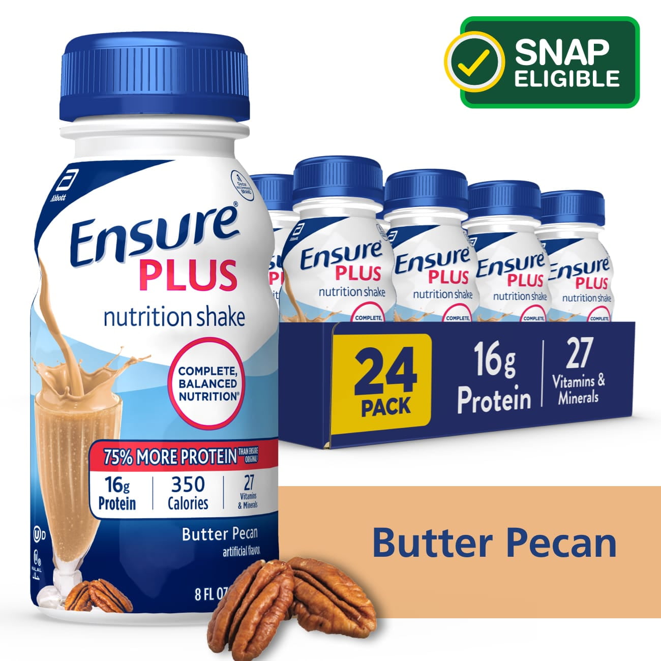 Ensure Plus Nutritional Shake, 16g Protein, Butter Pecan, 8 fl oz, 24