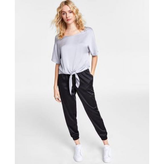 MSRP $59 Bar Iii Tie-Hem Top Silver Size Small