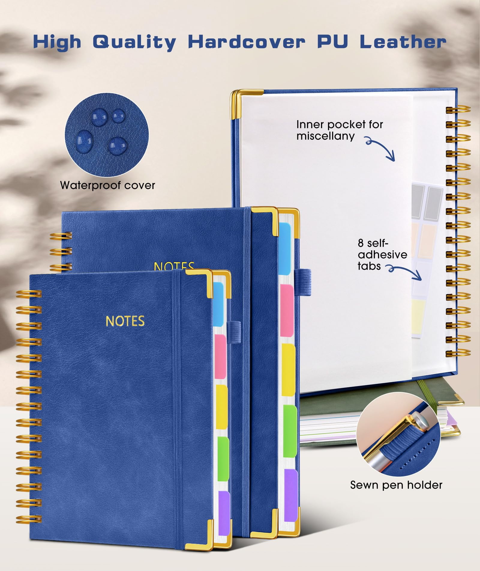 Notebook Journal with Removable Dividers Tabs, 300 Pages Leather 5 Subject Notebook College Ruled, 8"x10" Large B5 Notebooks for Work School Note taking, Lined Journal for Women