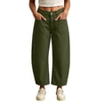 thumbnail image 2 of Oiangi Women's Barrel Pants Button High Waisted Twill Dress Pant Fall Casual Business Ankle Trousers with Pockets Army Green 2XL, 2 of 7