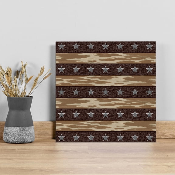 Star Vintage Wall Art Painting on Canvas, Western Country Stars Brown Wooden Canvas Art Home Prints Wall Art Framed Modern Artwork for Living Room Bedroom Wall Decor 8x8in