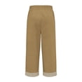 thumbnail image 4 of LEKODE Capri Pants for Women Linen Wide Leg Loose Fit with Drawstring Elastic Waist Casual Summer Cuffed Pants with Pockets Khaki 2XL, 4 of 6
