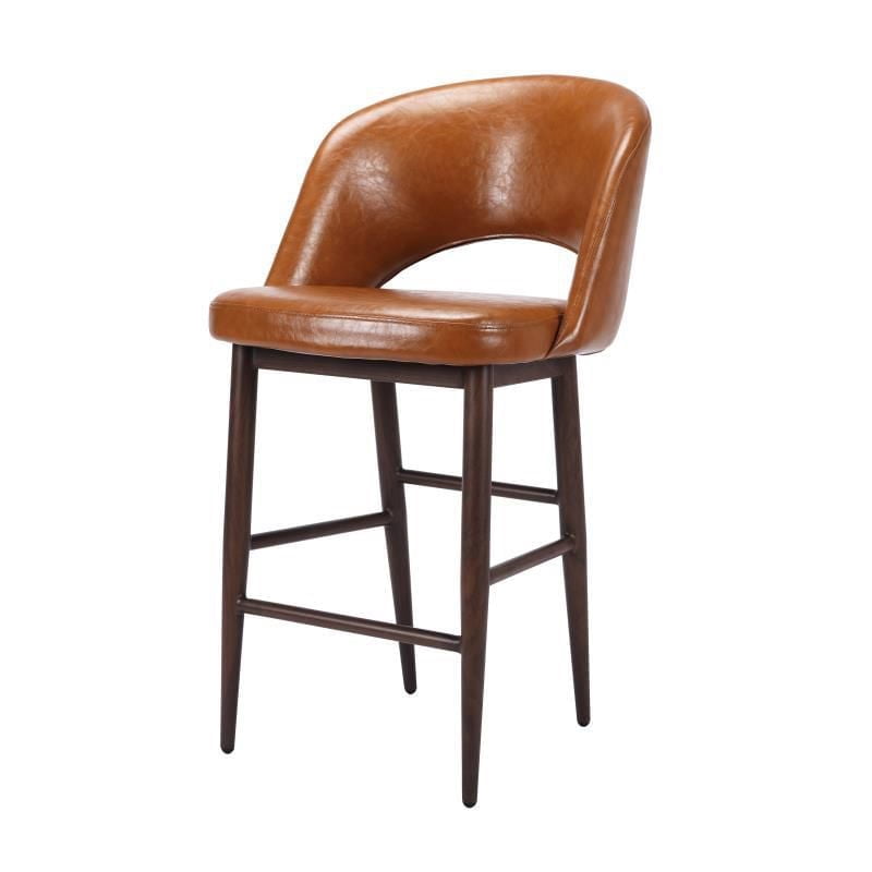 Plata Import Executive Stool in Tan, PU Executive Stool, Mid-Century Counter Stool, Tan PU Counter Stool, Kitchen PU Stool, Island Stool, Modern Counter Stool, with Backrest and Footrest