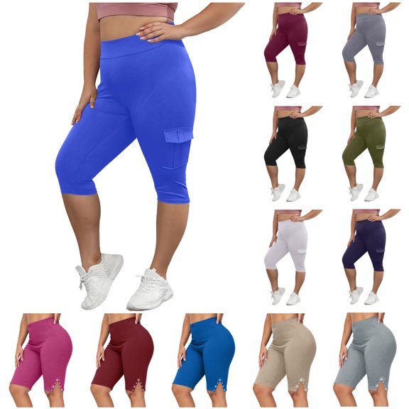 QATAINLAV Women's Plus Size Biker Yoga Shorts High Waisted Tummy Control Leggings Side Slits Butt Lifting Workout Athletic Gym Shorts Green XXXL