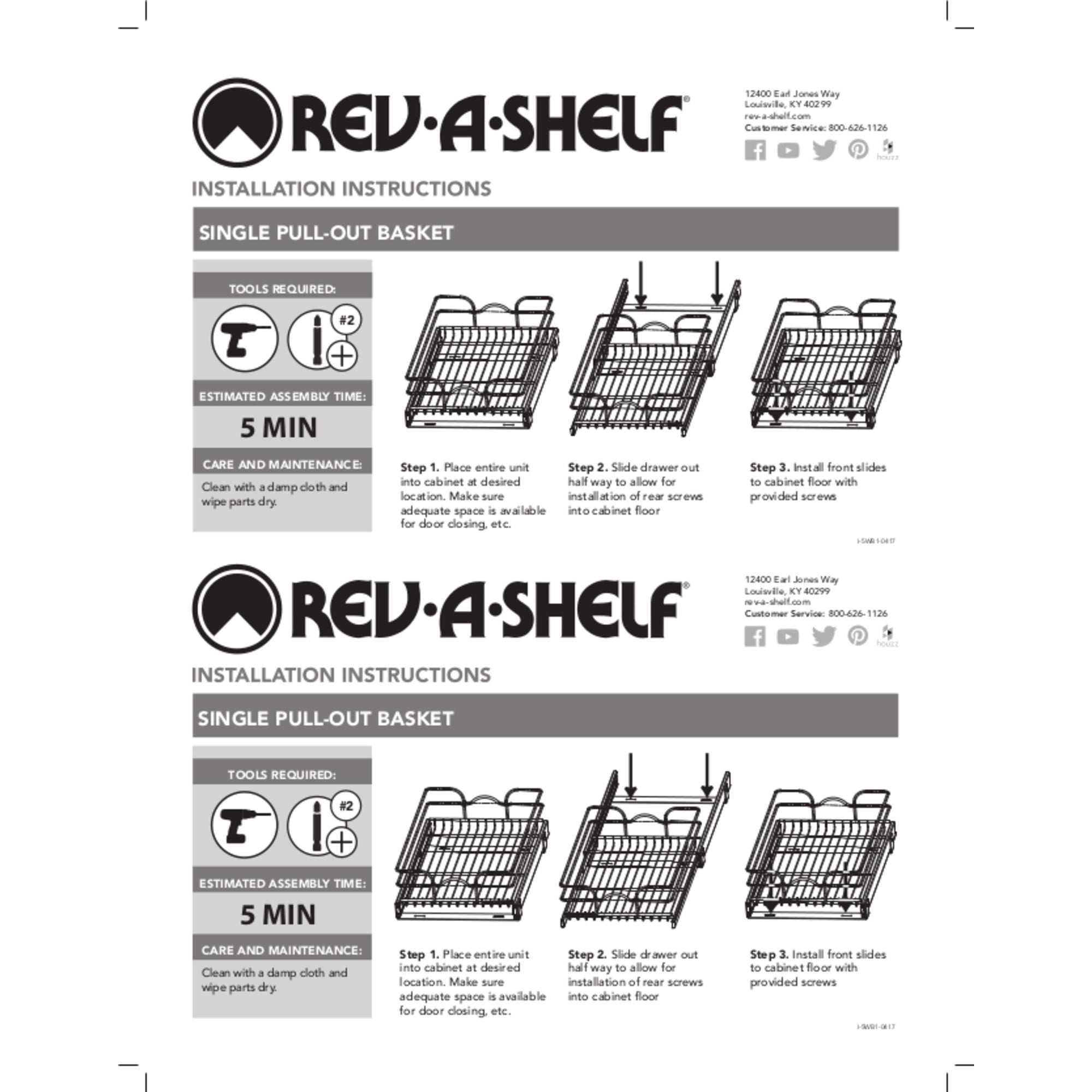 Rev-A-Shelf 5WB1-0918CR-1 9x18 Wire Basket Pull Out Kitchen Cabinet Organizer