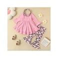 thumbnail image 3 of Bagilaanoe 3Pcs Toddler Baby Girls Long Pants Set Cow Print Ruffle Long Sleeve Tunic Tops Flared Trousers Scarf 6M 12M 2T 3T 4T 5T Casual Fall Outfits, 3 of 9
