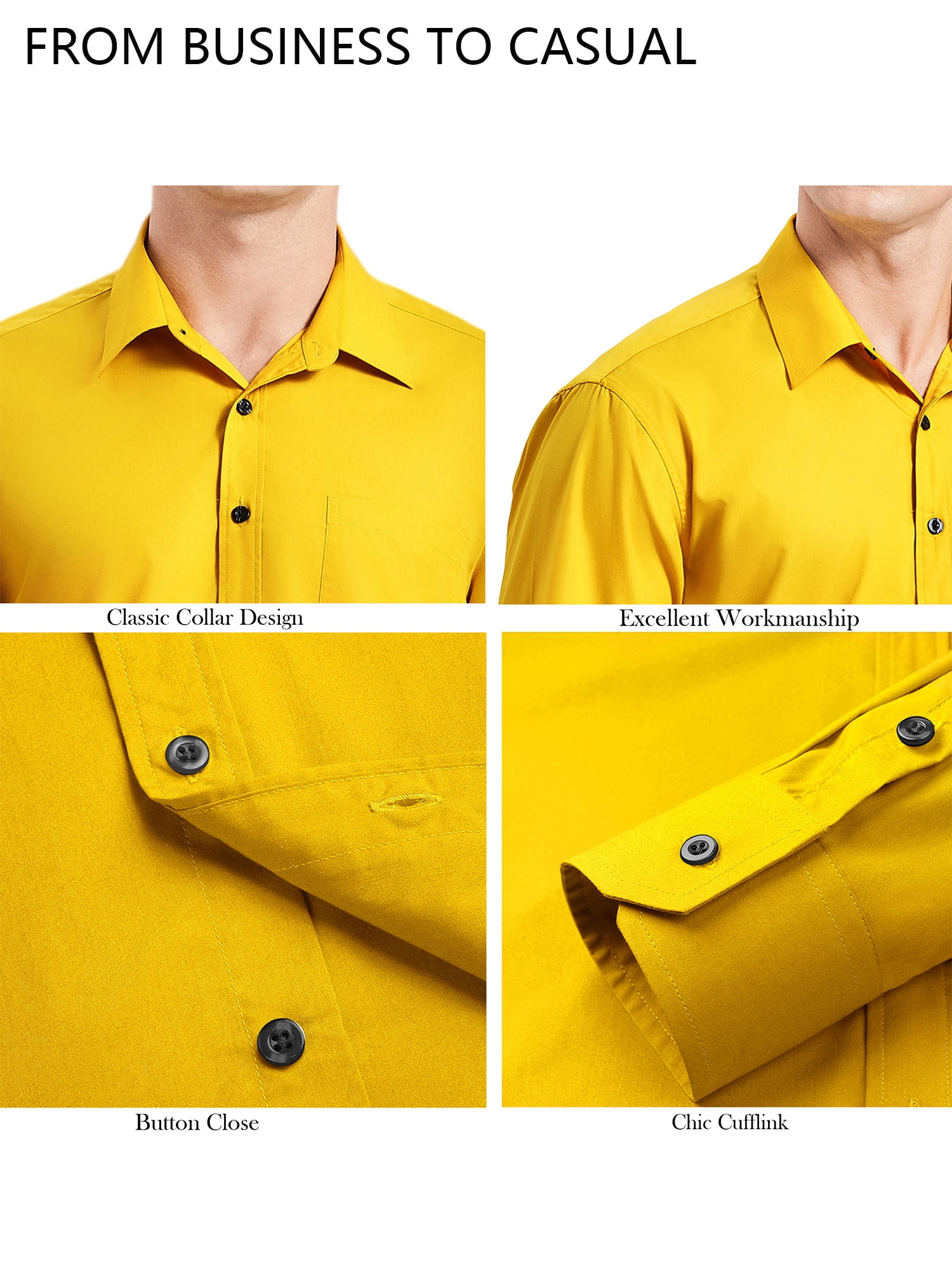yellow dress shirt near me Sumtumn Men's Yellow Dress Shirts Long Sleeve Button Down Shirt Casual Formal Business Tops with Pocket L, Size: Large