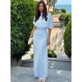 thumbnail image 4 of Blue Elegant Cowl Neck Ruched Waist Maxi Dress, Minimalist Long Dress For Work Date Vacation, 4 of 8