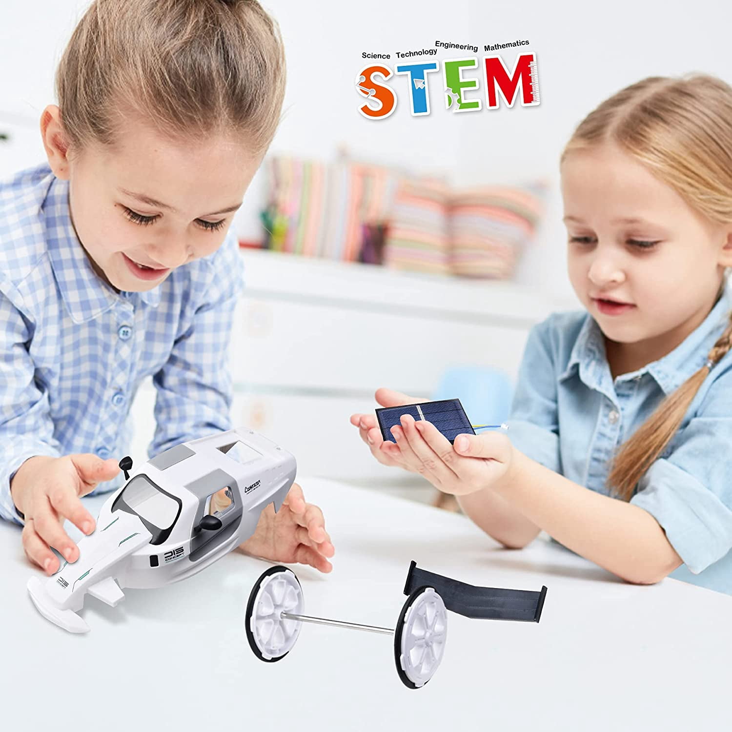 TFixol Voiture Jouet DIY Exploration Solaire de Mars Kit de Construction de Jouets Scientifiques, Véhicule à Énergie Solaire Jouets à Tige pour