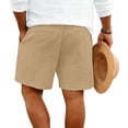 thumbnail image 4 of LNZGNM Cotton Linen Shorts for Men Elastic Waist Drawstring Striped Shorts Stylish Lightweight Summer Beach Shorts Gym Short Pants with Pockets,Khaki L, 4 of 4
