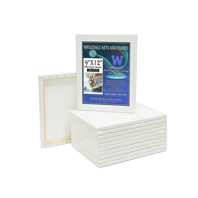 Stretched Canvas 9x12 6 Pack 10 oz. Triple Primed, Professional Artist  White Canvas, 100% Cotton, Art Supplies for Crafts, Gesso-Primed for Oil
