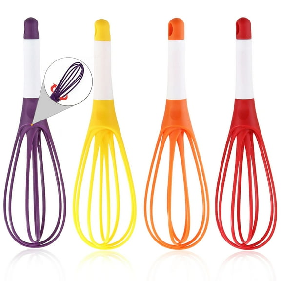 2-In-1 Collapsible whisk, 12-Inch Balloon and Flat Whisk Silicone, Premium Silicone Wire Cooking Whisk 4pcs