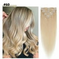 thumbnail image 2 of MY-LADY Blonde Clip in 100% Remy Human Hair Extensions 8Pcs Full Head Weft Highligh Hairpiece Long Straight #60 Platinum Blonde 16inch, 2 of 10