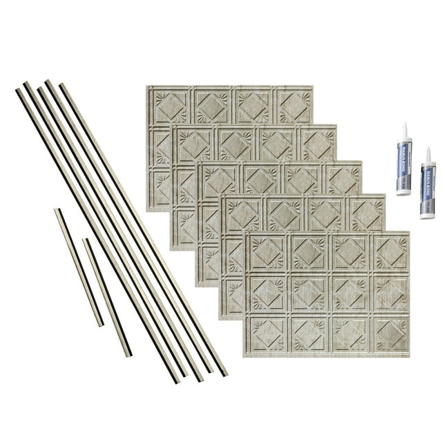 FASÄDE Traditional Style 4 Decorative Vinyl Backsplash 15 sq ft Kit in Vintage Metal