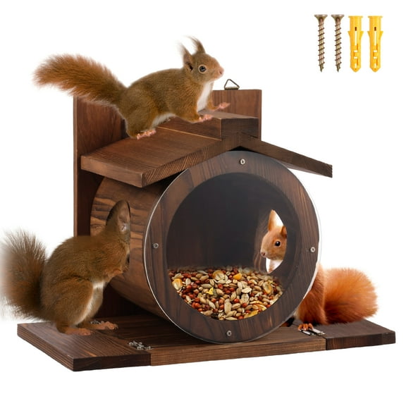 Wood Squirrel Feeder Wall Mounted Chipmunk Feeder Large Hole Squirrel Feeding House Spacious Interior Chipmunk House Box for Yard