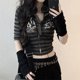 thumbnail image 1 of Xingqing, camisetas cortas con diamantes de imitación, estampado gráfico Y2K, ropa Grunge, camiseta Retro estética de hadas, camisetas bonitas Vintage Harajuku Deng Xun unisex, 1 of 2