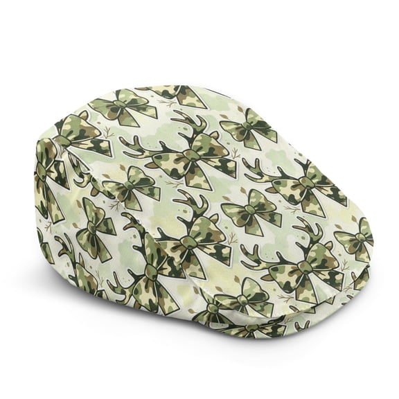 Chririnla Camouflage Bow Antler Print Retro Sun Hat, Adjustable Vintage Polyester Newsboy Hat for Fishing Street Driving