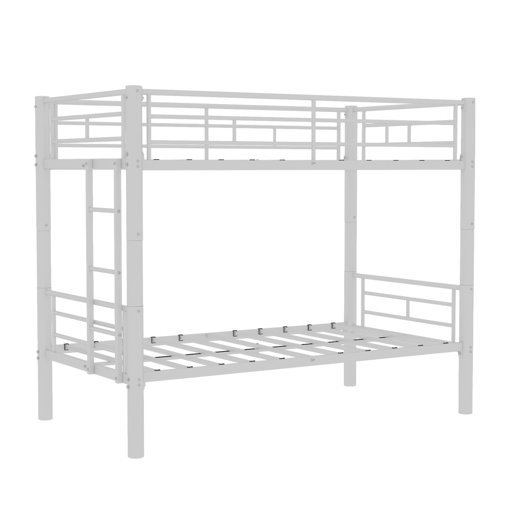 Twin over Twin Bunk Bed with Ladder and Safety Guardrails, Metal Bunk Bedframe for Kids Boys Girls, can be convertible into 2 Beds, No Spring Box Required