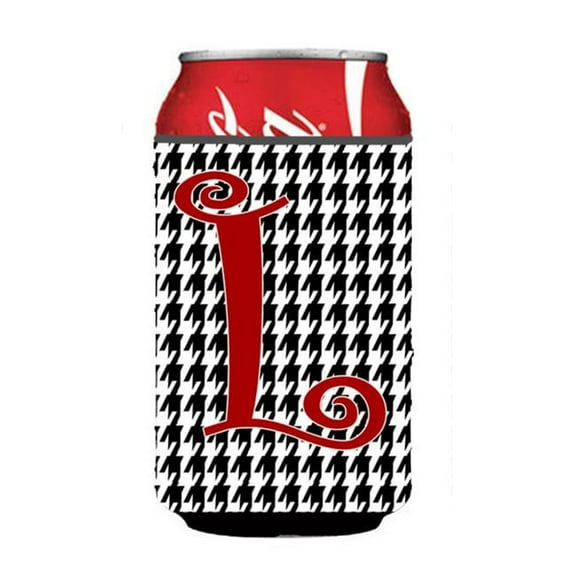 Letter L Initial Monogram - Houndstooth Black Can Or Bottle  Hugger