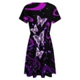 thumbnail image 5 of Glowing Butterfly Purple Background Dress Fashion Beach Short Sleeve Dresses Female Party Printed Sundress, 5 of 7