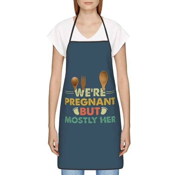 Were Pregnant But Mostly Her Apron, Inspirational Gifts for Men Women, Funny Apron, Chef Bib with Pockets, Waterproof Work Apron for BBQ Kitchen Crafting Gardening