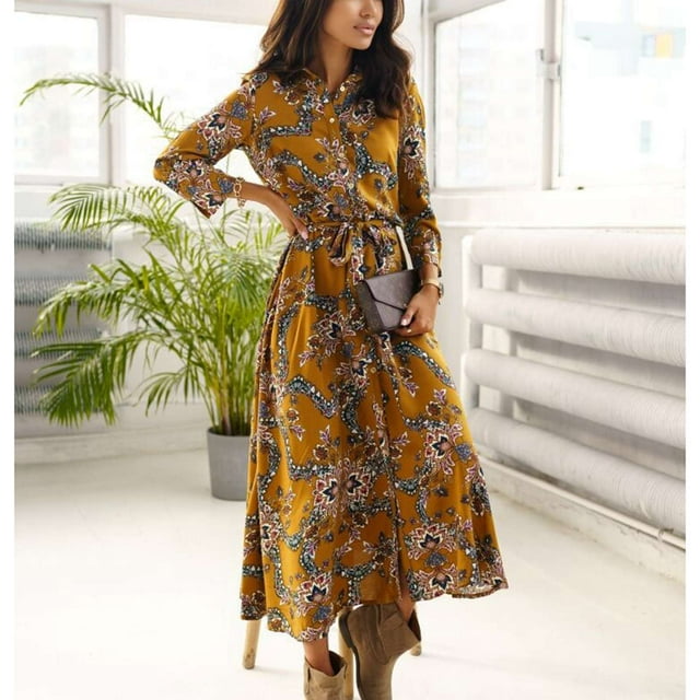 Vestido de manga larga elegante vestido largo con solapa y botones para vacaciones y citas ANGGREK Otros