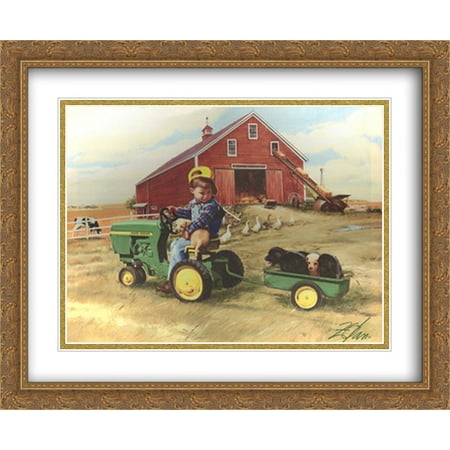 Large Frame Tractor - Tractor Ride 2x Matted 32x26 Large Gold Ornate Framed Art Print by Donald Zolan
