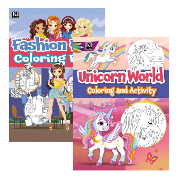 KAPPA Unicorn World Coloring & Activity Book 2 Titles, for Learning Drawing Coloring, 80 Pages, 2-Pack