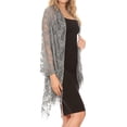thumbnail image 4 of Sakkas Mari Women's Large Lightweight Soft Lace Scarf Wrap Shawl Floral and Fringe - GrayRoseLace - One Size, 4 of 5