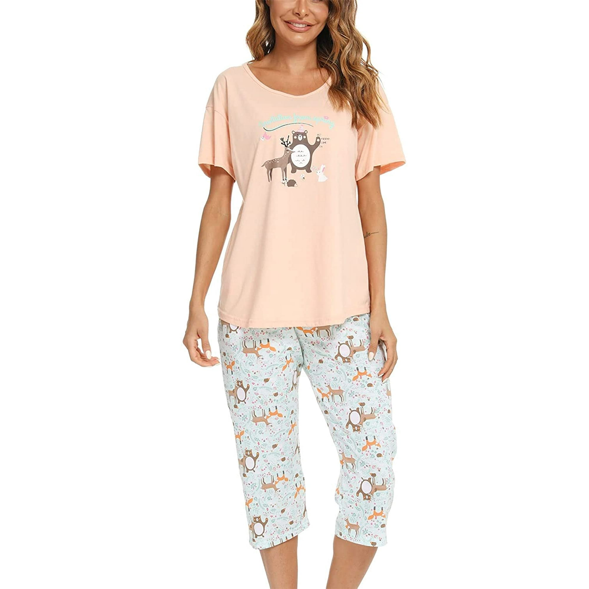 Ciuitoa Womens Pajamas Set Cotton Short Sleeve Top With Capri Pants Pjs Loungewear Other Xl