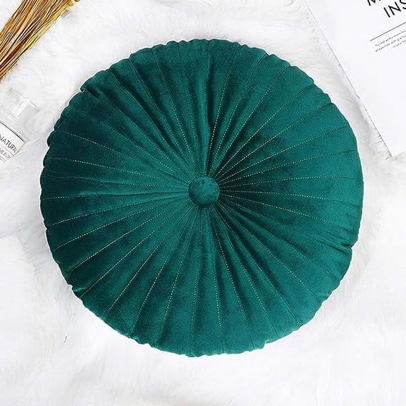 Nvzi -b Round Shaped Decorative Throw Pillow with Insert, Solid Color Velvet Pillow Cushion for Bedroom Couch(14" x 14" x 3",Green)
