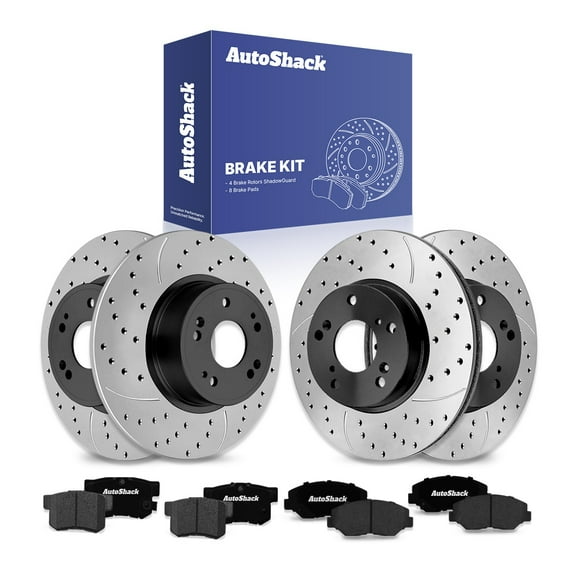 AutoShack Front Vented & Rear Solid Drilled & Slotted E-Coated Brake Rotors   Ceramic Pads 12-PC Brake Kit Replacement for 2015 Honda Civic ShadowGuard