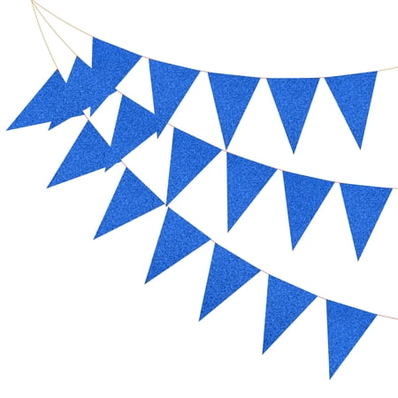 Uxcell Pennant Banner Flags Paper Triangle Flag Bunting Banner Garland Vintage Pennant Flags String for Wedding Birthday Blue