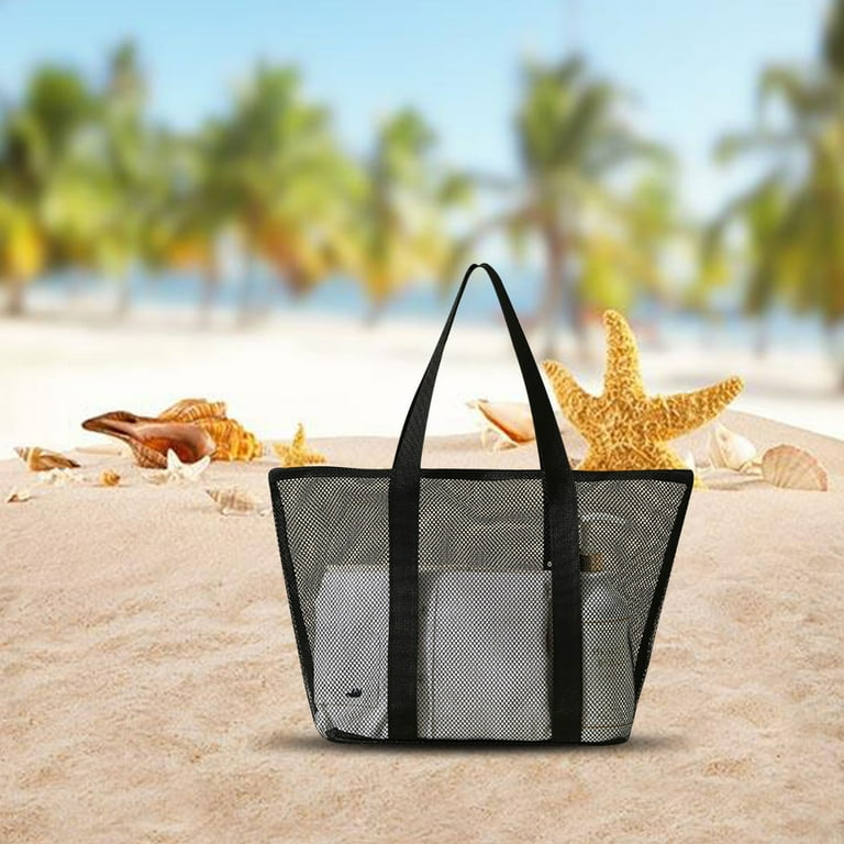 MOQIN Mesh Beach Bag Family Set Extra Large Beach Tote Bag with Zipper Foldable Beach Toy Bag For Sand Toys Women Beach Vacation Accessory