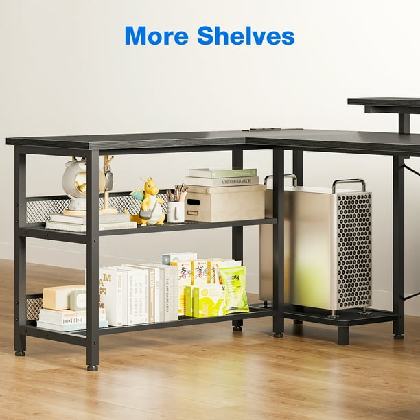 66 inch U Shaped Gaming Desk with Multiple Shelves, Drawers