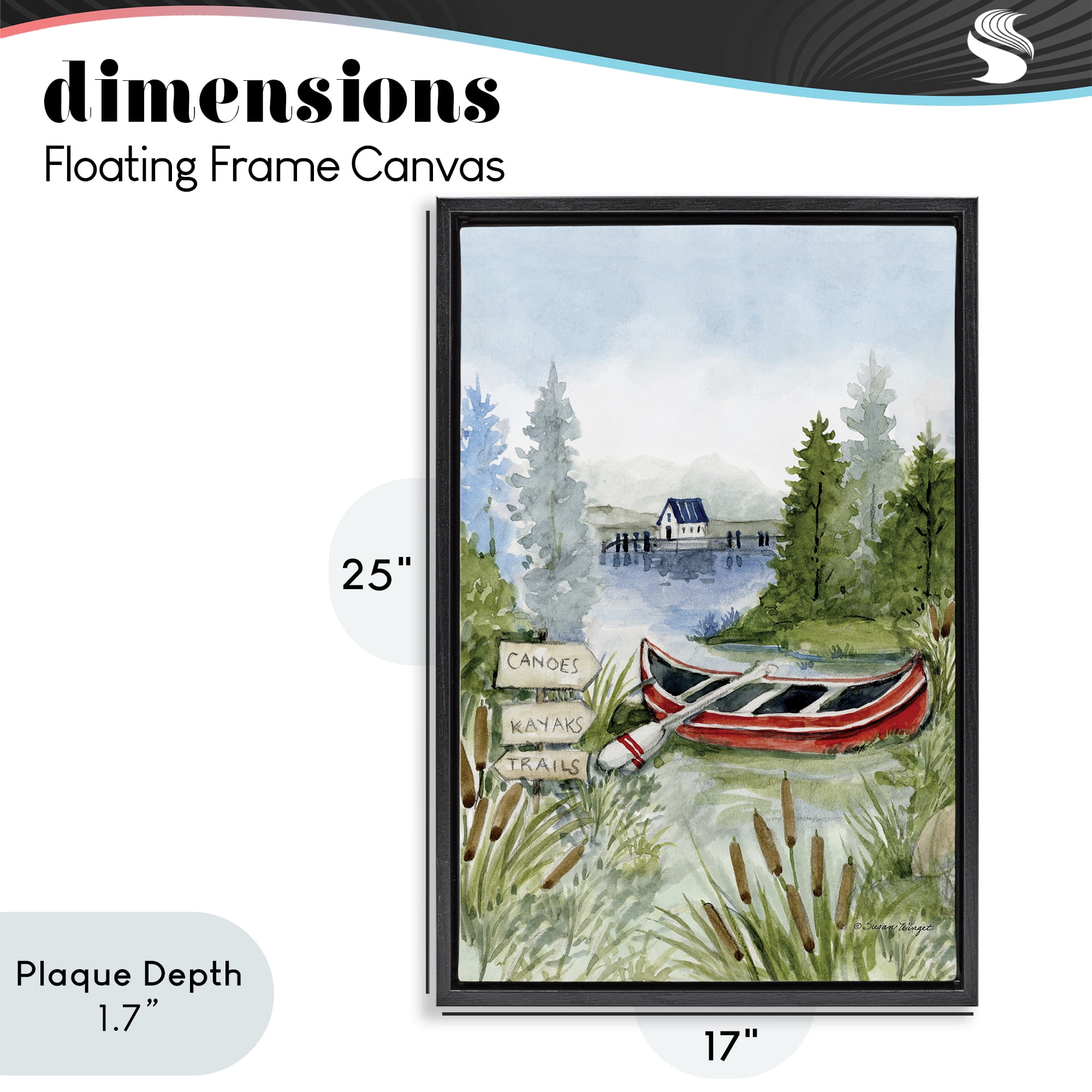 Stupell Industries Canoe On Lake Black Framed Floater Canvas Wall Art, design by Susan Winget