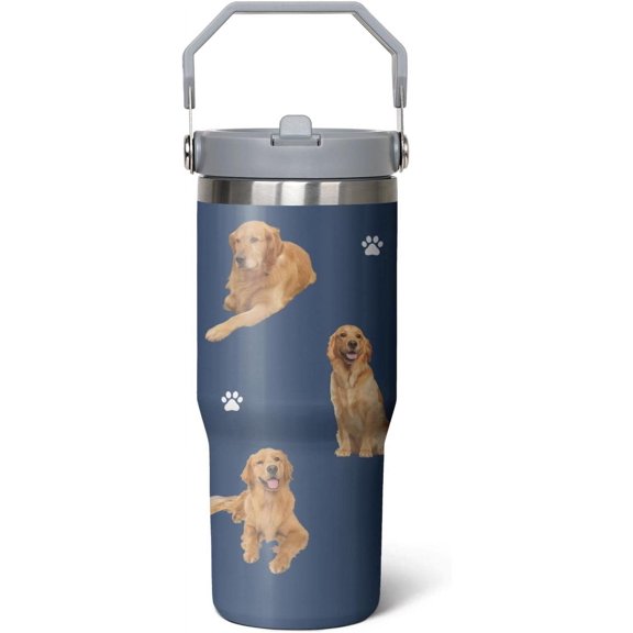 Golden Retriever Gift for Golden Retriever Owner,30 oz Golden Retriever Tumbler Stainless Steel Insulated with Handle (Golden Retriever-Navy, 30 oz)
