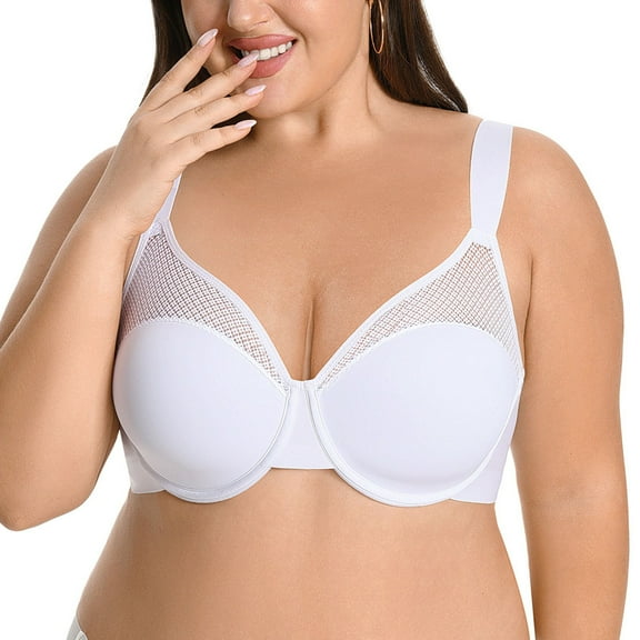YANDW Minimizer Bras for Women Plus Size Full Coverage Underwire Support Bra, White 42C
