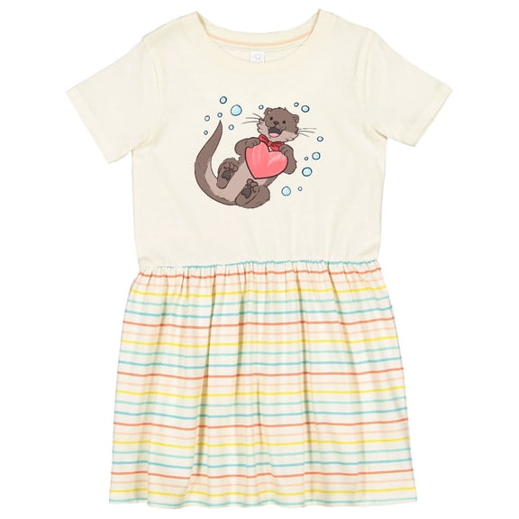 Inktastic Cute Smiling Valentine's Day Otter with Heart Girls Toddler Dress