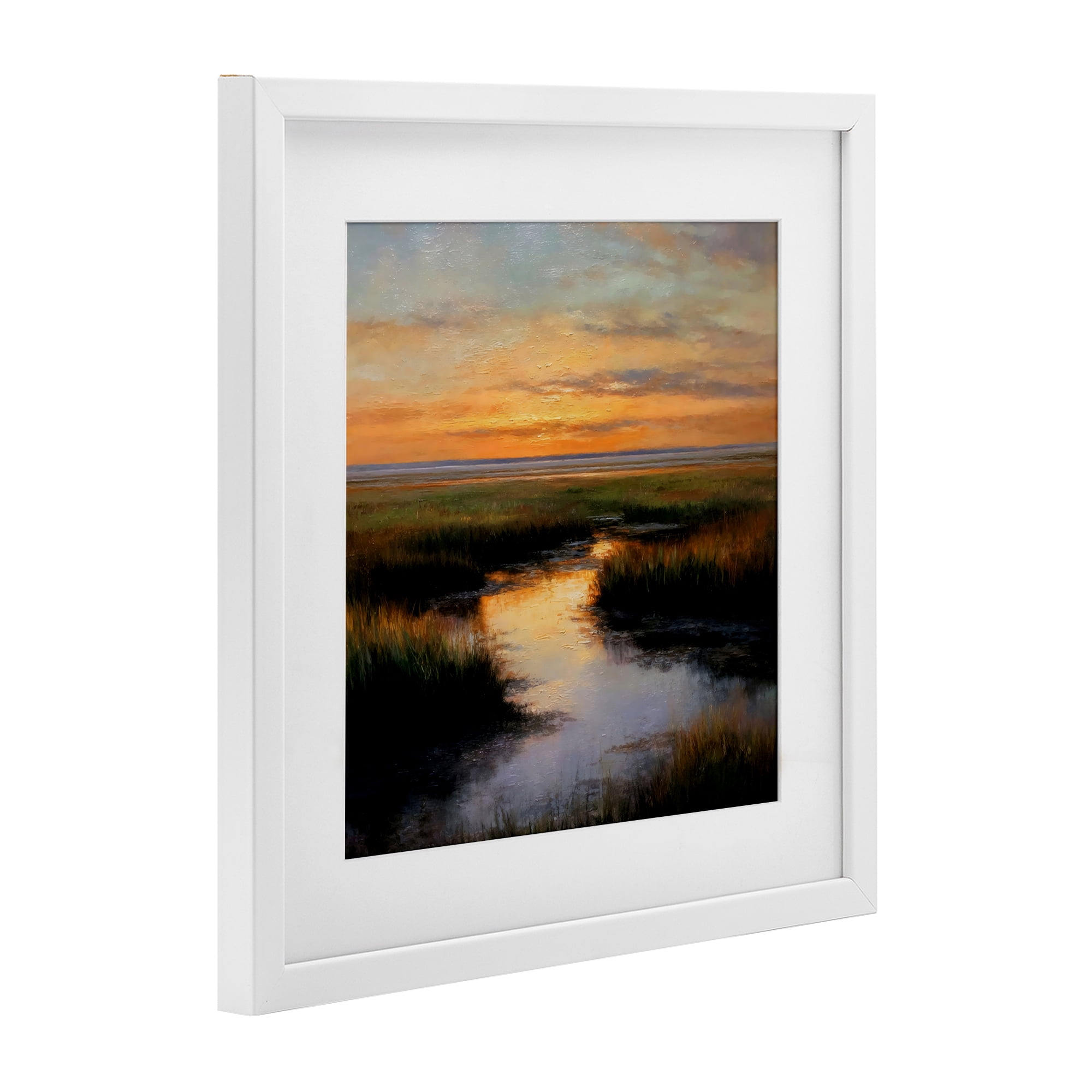 Stupell Industries Warm Marshland Sunset White Framed Print Under Glass, design by Petal Prints Design