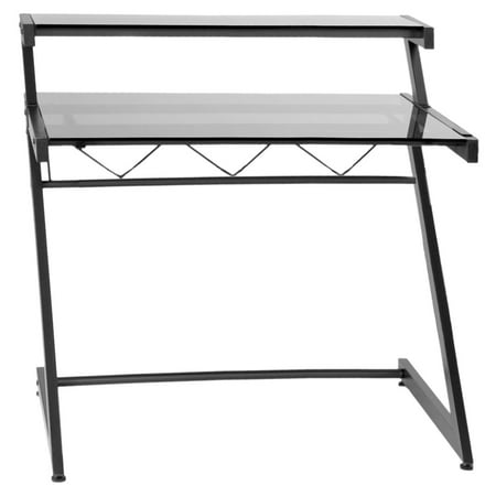 Euro Style Z Deluxe Medium Desk with Shelf - Graphite Black / Smoked Glass