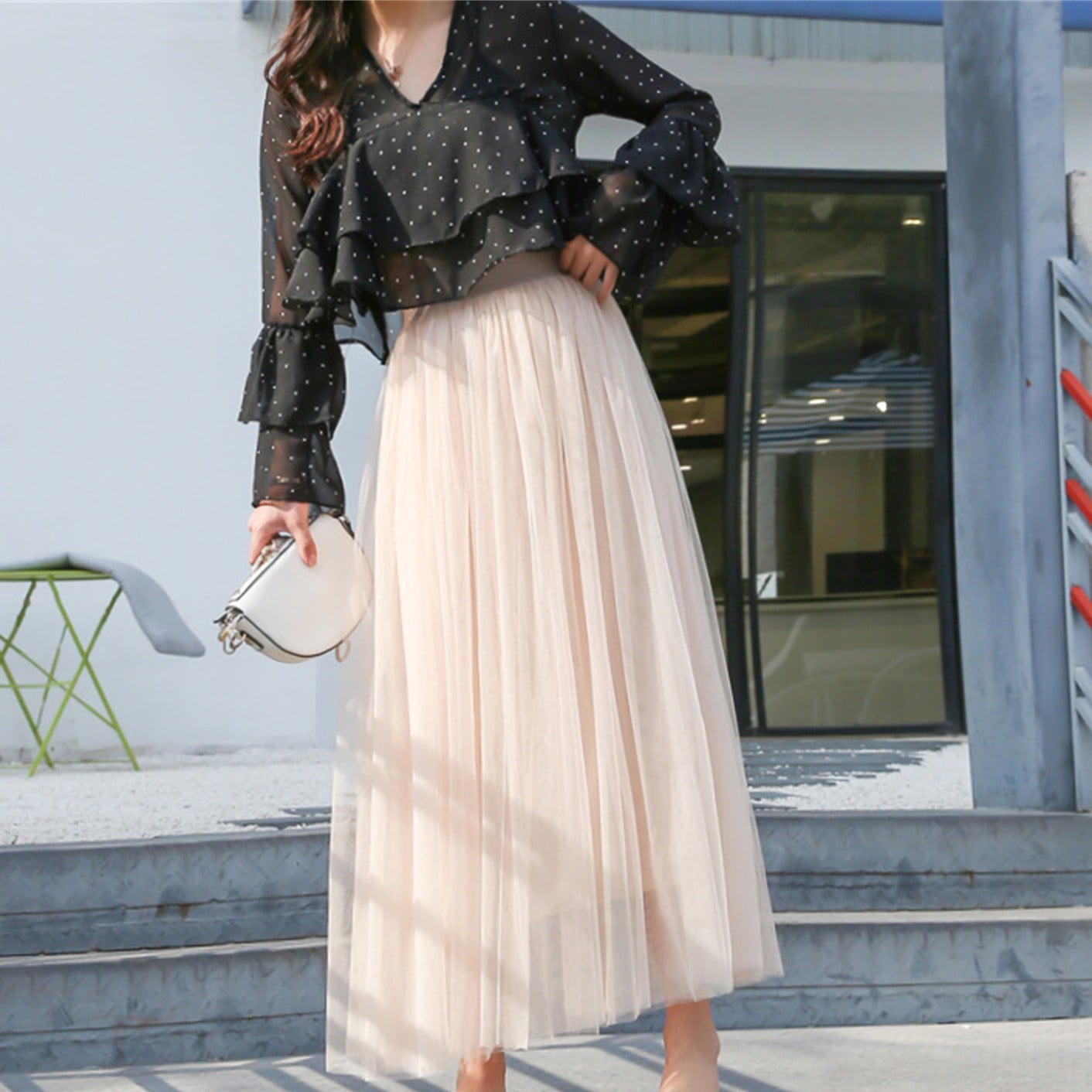 beige flowy skirt