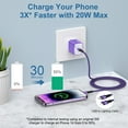 thumbnail image 3 of Compatible for iPhone Type C Charger Block, 20W PD USB C Charger with Charging Cable 10FT, USB C Block Charger Adapter Plug Power Station Type C Charging Box Compatible for iPhone, Purple, 3 of 7