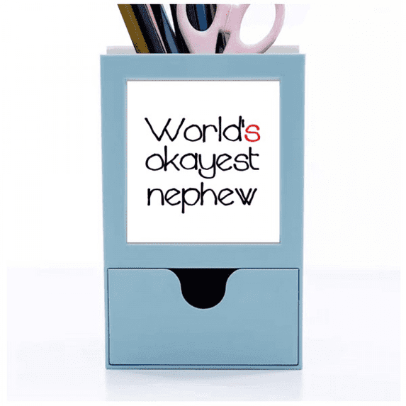 World's Okayest Nephew Best Quote Desk Supplies Organizer Pen Holder Card