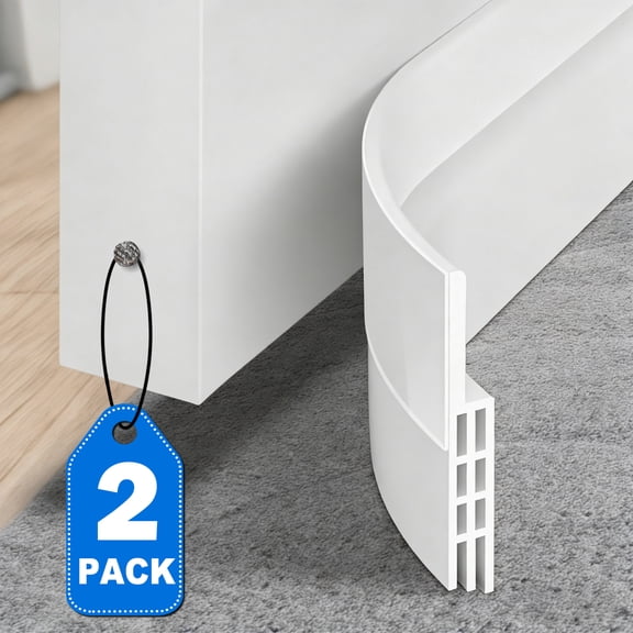 2-Pack Door Draft Stopper, Silicone Under-Door Sweep Weather Stripping Seal, 2” W x 39” L, Adhesive Noise & Cold Air Blocker for Interior/Exterior Doors & Windows, White