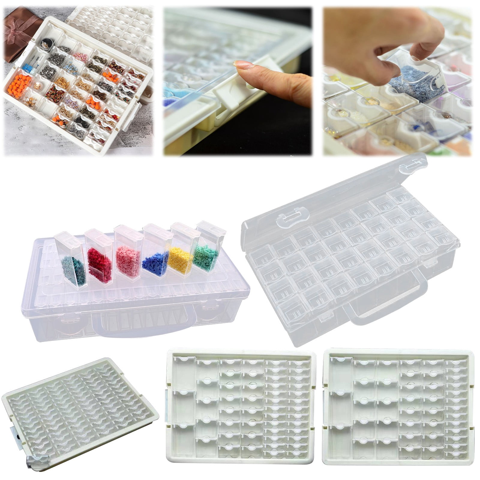 BNNG 5d Diamond Painting Embroidery DIY Tool Accessories Small Transparent Case Square Bottle for Diamond Drill Storage, Removable Clear Plastic Painting Drill Organizer with Snap Shut Lid