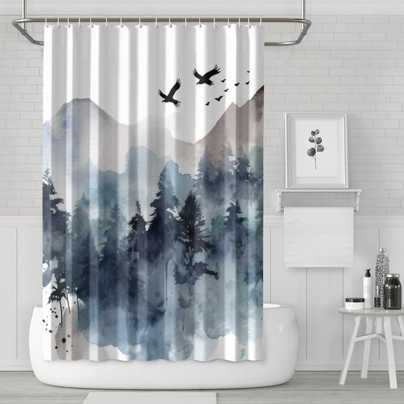 Cool Winter Fun Gray Fog Magic Tree Shower Curtains for Bathroom All Seasons Country Bathroom Shower Curtain Sets Waterproof Fabric Decor 72×72in with 12 Hooks