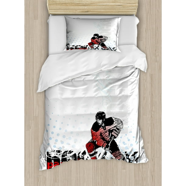 Hockey Duvet Cover Set Artwork Of A Goalie With A Stick Playing