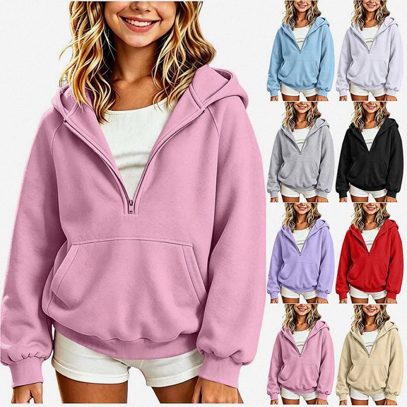 DJDLJWCJ Girls Half Zip Hoodies Sweatshirt Loose Fit Solid Long Sleeve Pullover Tops Fall Winter Casual Pullover Sweatshirts Pink Size 2T