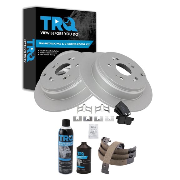 TRQ Rear Brake Pad & Rotor Kit Brake Chemical Kit Brake Pads Brake Rotor Parking Brake Shoe Set Semi-Metallic Fits 2007-2012 Acura RDX